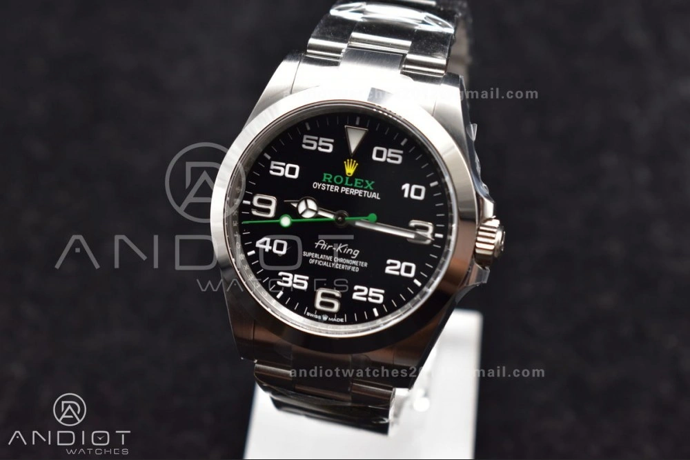 Stretchable Air-King 126900 Clean 1:1 Best Edition 904L Steel Black Dial on SS Bracelet VR 500