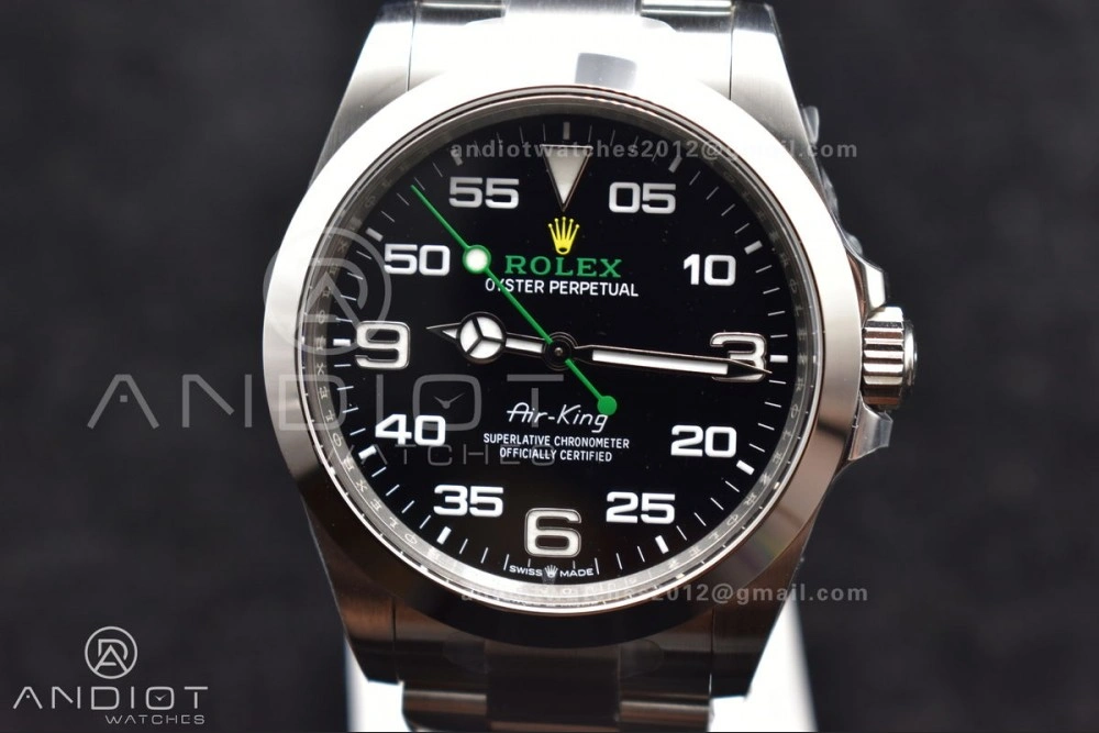 Stretchable Air-King 126900 Clean 1:1 Best Edition 904L Steel Black Dial on SS Bracelet VR 500