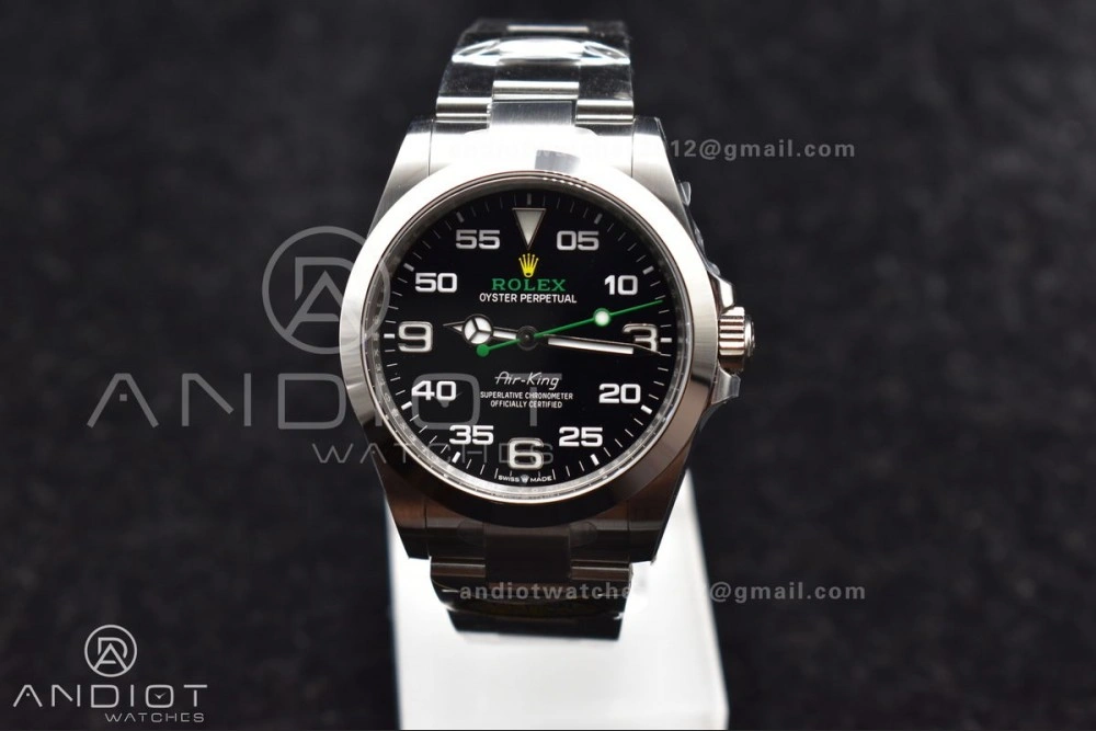 Stretchable Air-King 126900 Clean 1:1 Best Edition 904L Steel Black Dial on SS Bracelet VR 500