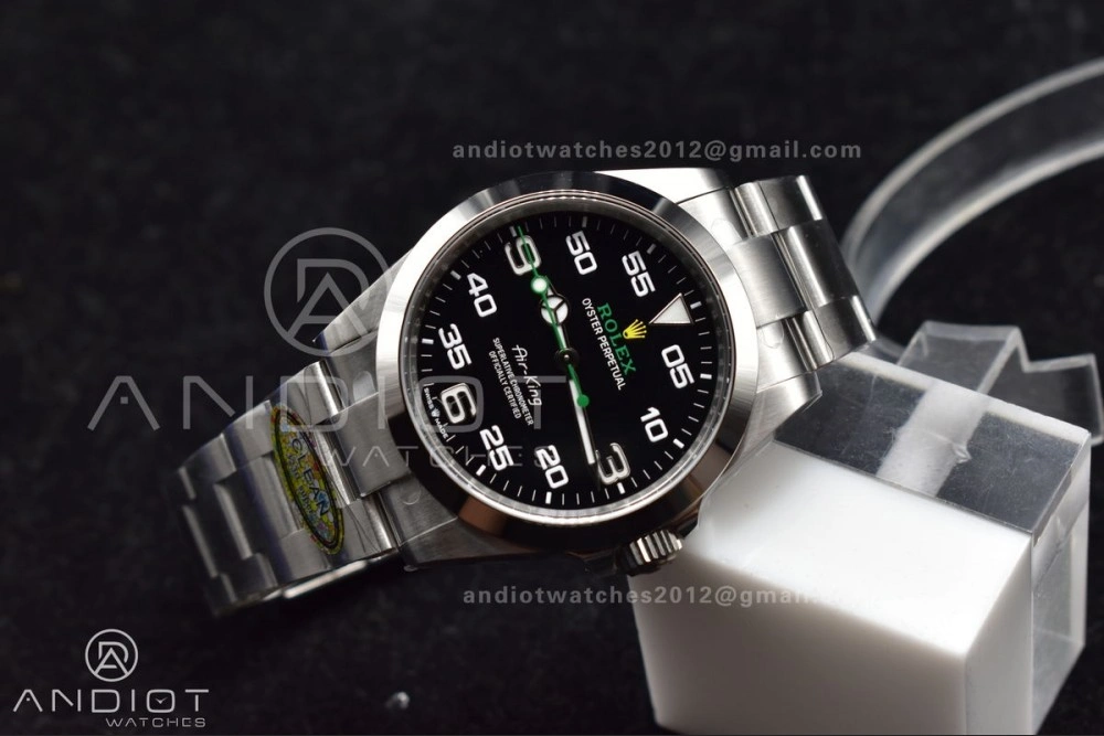 Stretchable Air-King 126900 Clean 1:1 Best Edition 904L Steel Black Dial on SS Bracelet VR 500
