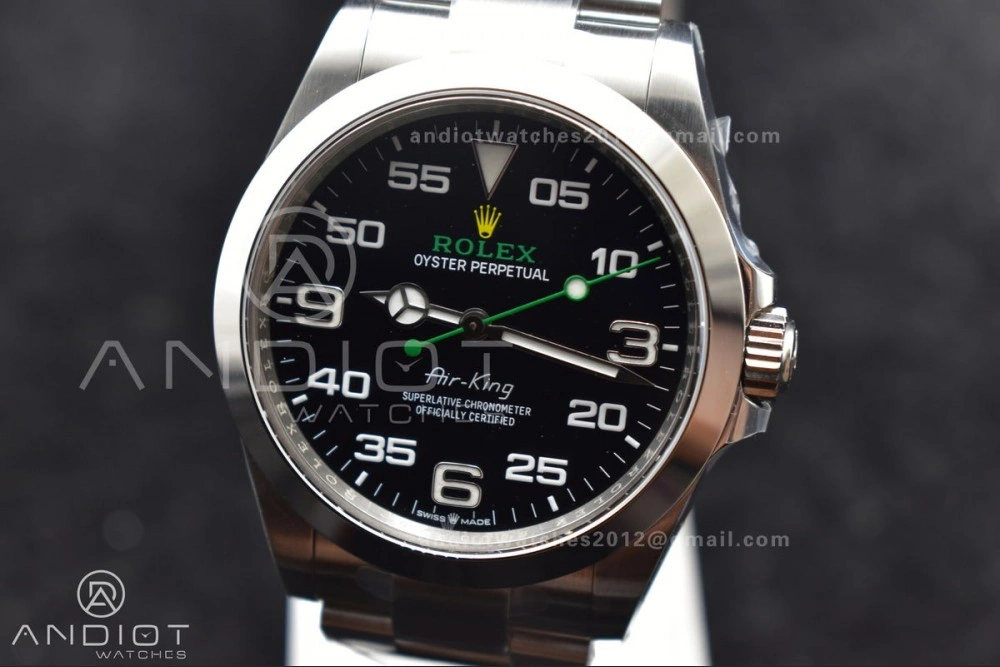 Stretchable Air-King 126900 Clean 1:1 Best Edition 904L Steel Black Dial on SS Bracelet VR 500