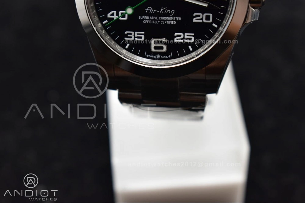 Stretchable Air-King 126900 Clean 1:1 Best Edition 904L Steel Black Dial on SS Bracelet VR 500
