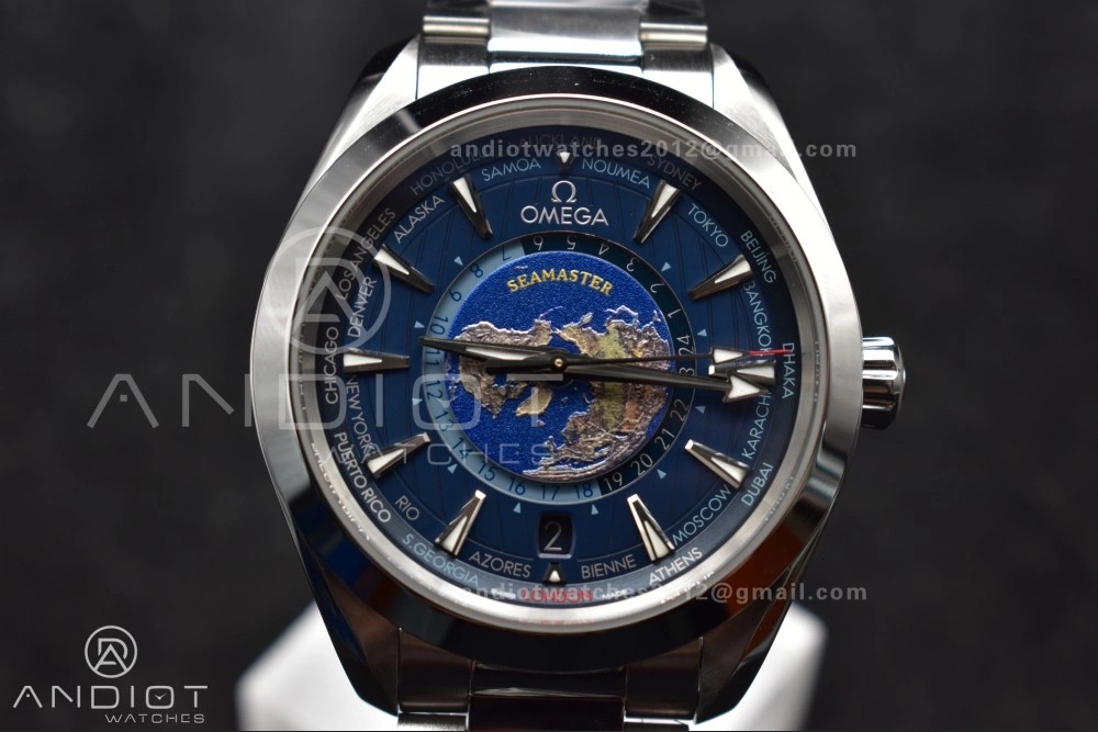 Sophisticated Aqua Terra Worldtimer VSF 1:1 Best Edition Blue Dial on SS Bracelet A8938 Super Clone 25