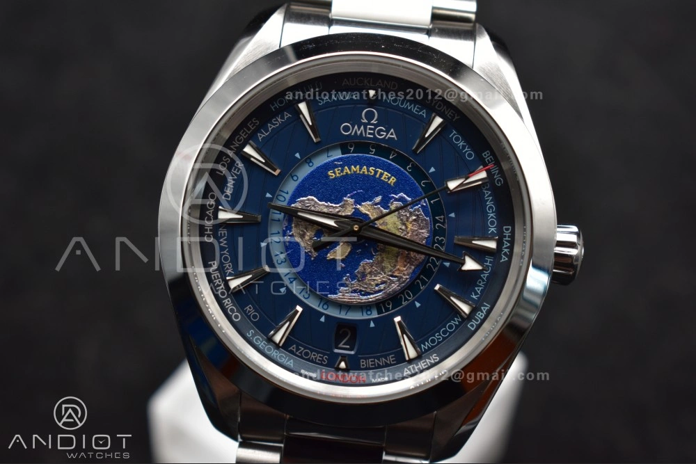 Sophisticated Aqua Terra Worldtimer VSF 1:1 Best Edition Blue Dial on SS Bracelet A8938 Super Clone 25