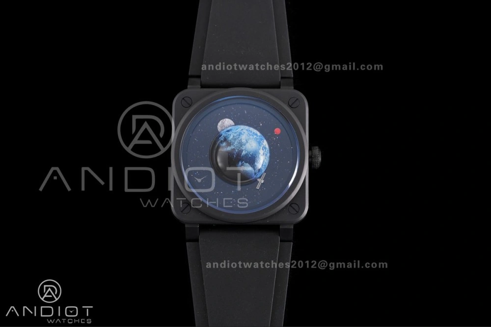 Durable BR03 ASTRO Space Punk Black Ceramic M+F 1:1 Best Edition Aventurine Dial on Rubber Strap A 155