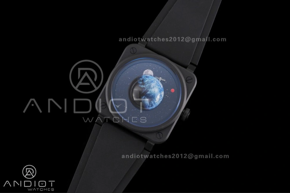 Durable BR03 ASTRO Space Punk Black Ceramic M+F 1:1 Best Edition Aventurine Dial on Rubber Strap A 155