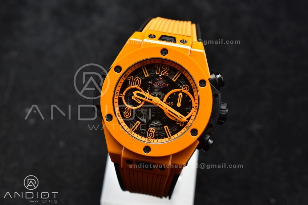 Stretchable Big Bang Unico 42mm Orange Ceramic BBF 1:1 Best Edition Skeleton Dial on Orange Rubber Strap A1280 V 275