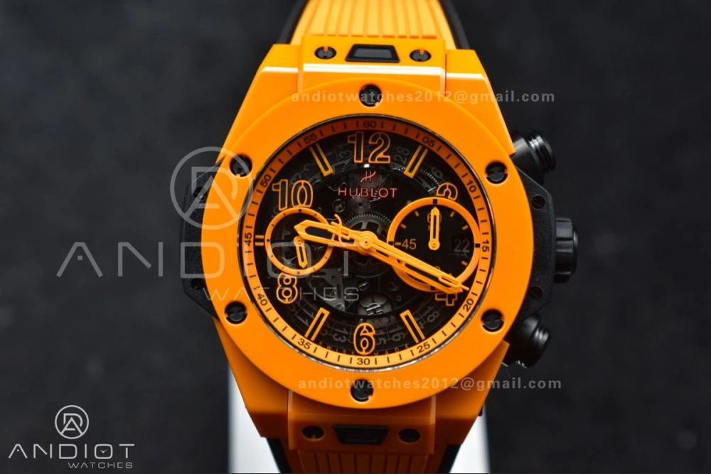 Stretchable Big Bang Unico 42mm Orange Ceramic BBF 1:1 Best Edition Skeleton Dial on Orange Rubber Strap A1280 V 275