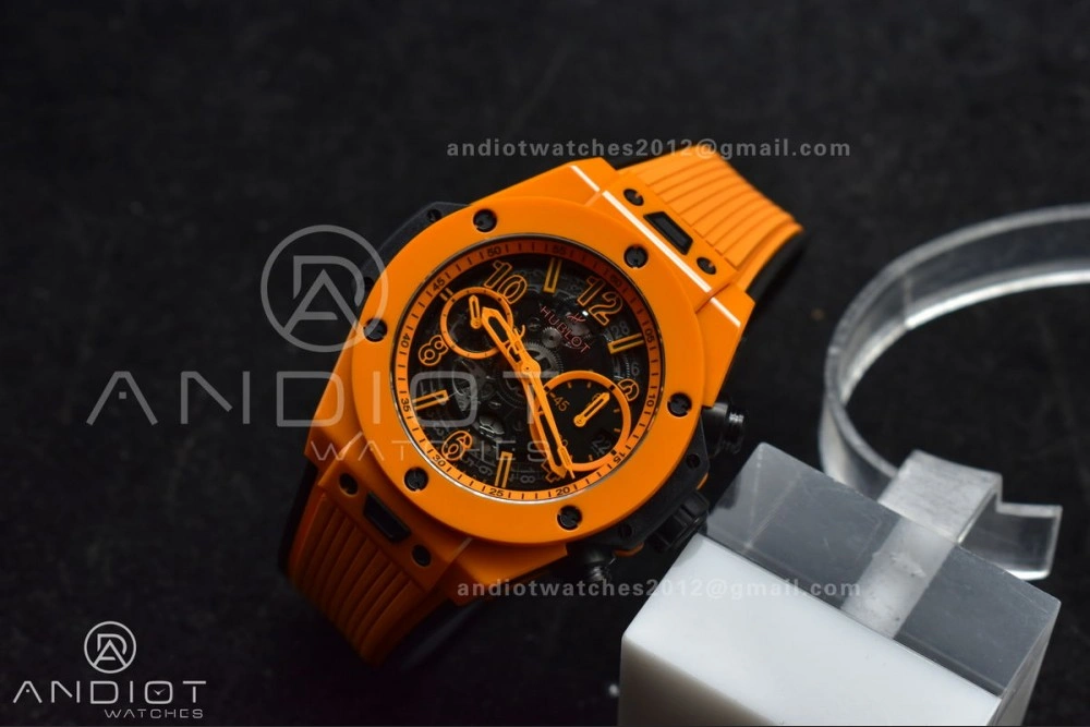 Stretchable Big Bang Unico 42mm Orange Ceramic BBF 1:1 Best Edition Skeleton Dial on Orange Rubber Strap A1280 V 275