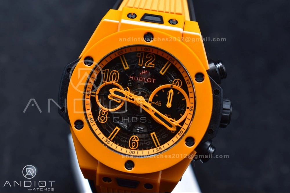 Stretchable Big Bang Unico 42mm Orange Ceramic BBF 1:1 Best Edition Skeleton Dial on Orange Rubber Strap A1280 V 275