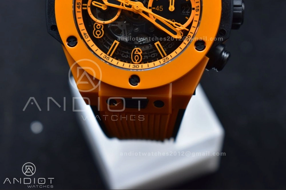 Stretchable Big Bang Unico 42mm Orange Ceramic BBF 1:1 Best Edition Skeleton Dial on Orange Rubber Strap A1280 V 275