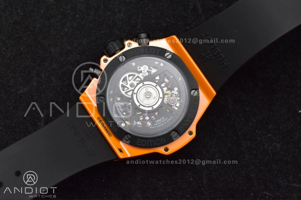 Stretchable Big Bang Unico 42mm Orange Ceramic BBF 1:1 Best Edition Skeleton Dial on Orange Rubber Strap A1280 V 275