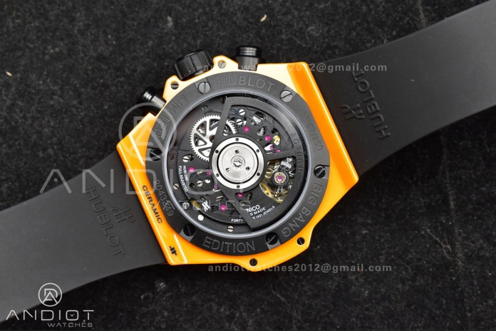 Stretchable Big Bang Unico 42mm Orange Ceramic BBF 1:1 Best Edition Skeleton Dial on Orange Rubber Strap A1280 V 275