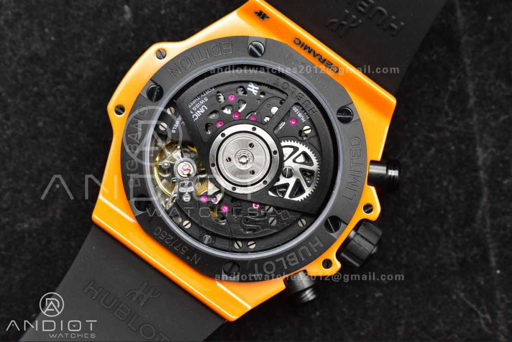 Stretchable Big Bang Unico 42mm Orange Ceramic BBF 1:1 Best Edition Skeleton Dial on Orange Rubber Strap A1280 V 275