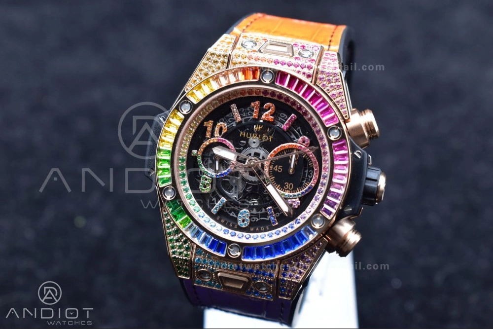 TimelessDesign Big Bang Unico Rainbow King RG 45mm ZF 1:1 Best Edition on Rainbow Gummy Strap A 277