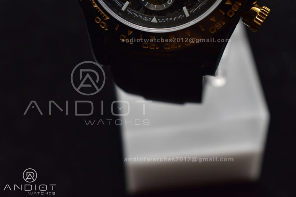 Blaken Daytona PVD Ceramic Bezel GETF Best Edition Skeleton Gold Dial on Black Rubber Strap SA Colorful 523