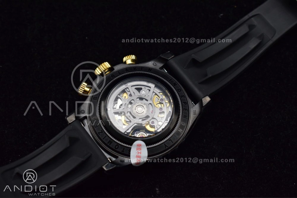 Blaken Daytona PVD Ceramic Bezel GETF Best Edition Skeleton Gold Dial on Black Rubber Strap SA Colorful 523