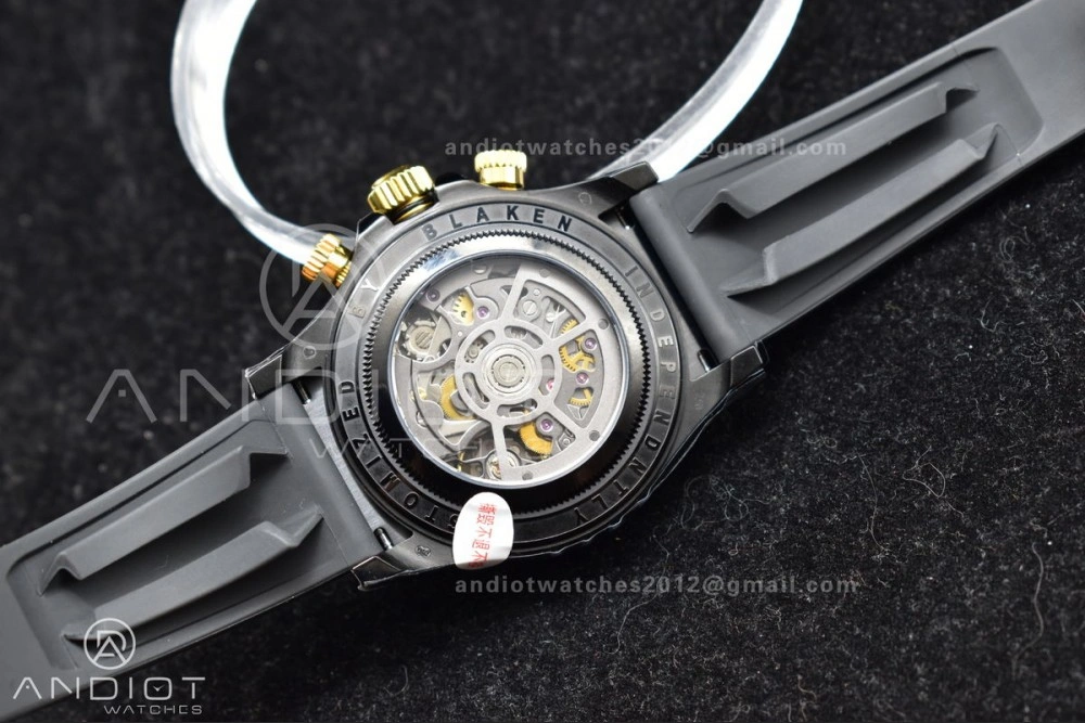 Blaken Daytona PVD Ceramic Bezel GETF Best Edition Skeleton Gold Dial on Black Rubber Strap SA Colorful 523