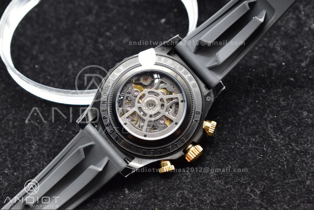 Blaken Daytona PVD Ceramic Bezel GETF Best Edition Skeleton Gold Dial on Black Rubber Strap SA Colorful 523