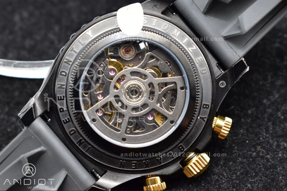 Blaken Daytona PVD Ceramic Bezel GETF Best Edition Skeleton Gold Dial on Black Rubber Strap SA Colorful 523