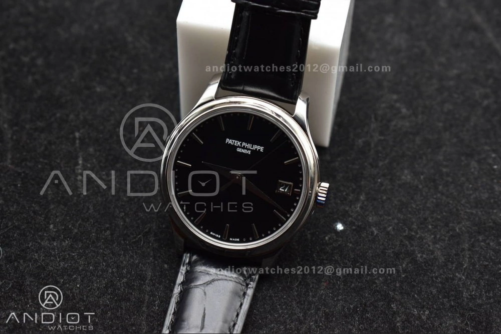 Calatrava 5227 SS 3KF 1:1 Best Edition Black Dial on Black Leather Strap A324 Super Clone V Premium 376