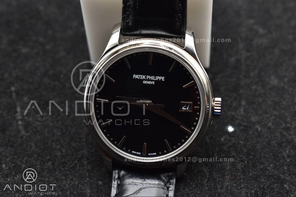 Calatrava 5227 SS 3KF 1:1 Best Edition Black Dial on Black Leather Strap A324 Super Clone V Premium 376