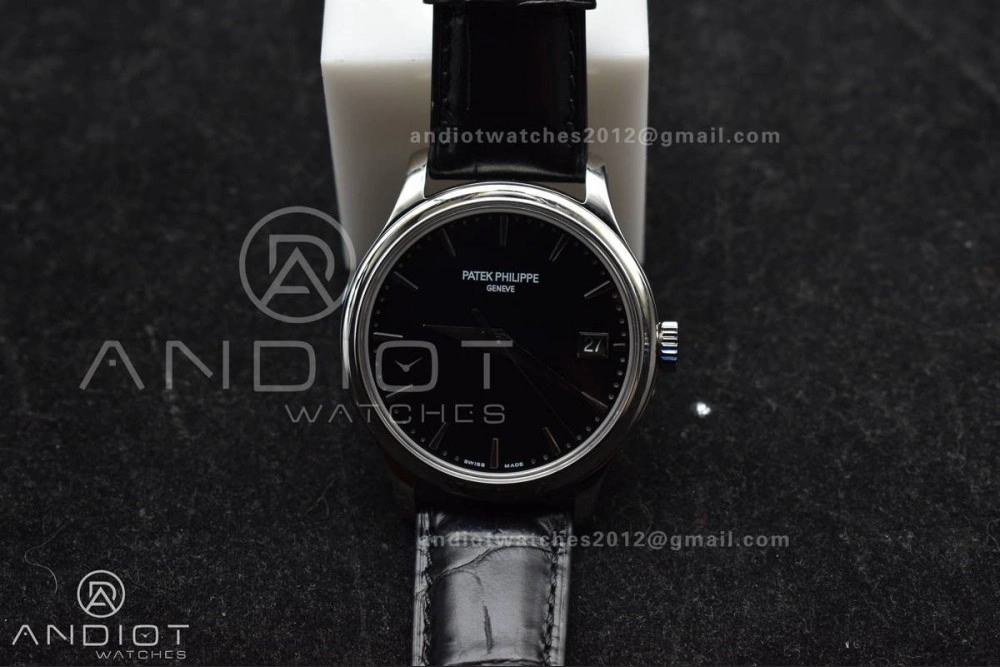 Calatrava 5227 SS 3KF 1:1 Best Edition Black Dial on Black Leather Strap A324 Super Clone V Premium 376