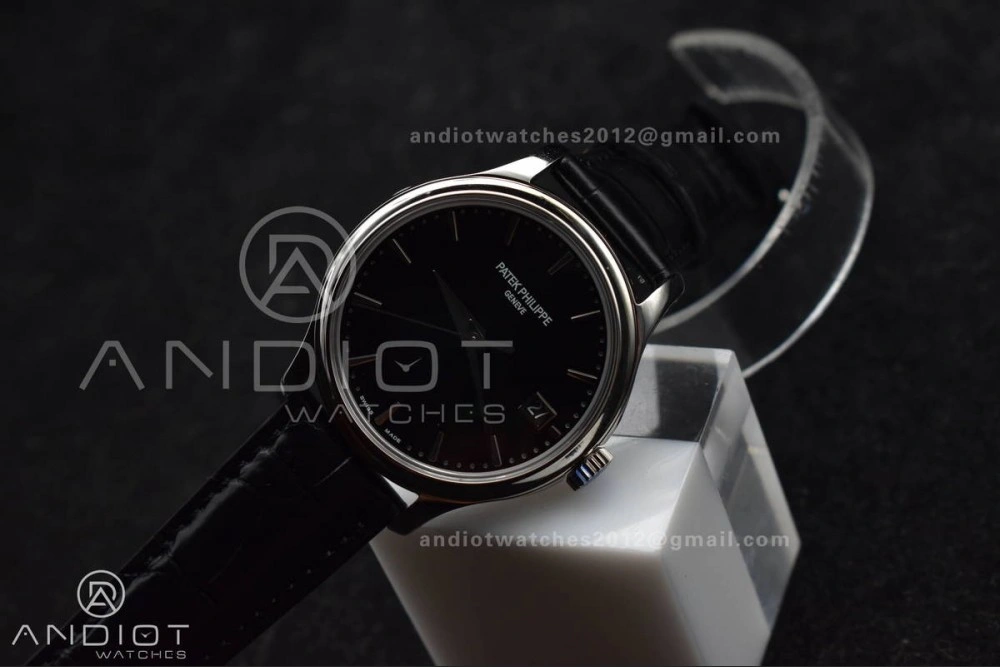 Calatrava 5227 SS 3KF 1:1 Best Edition Black Dial on Black Leather Strap A324 Super Clone V Premium 376