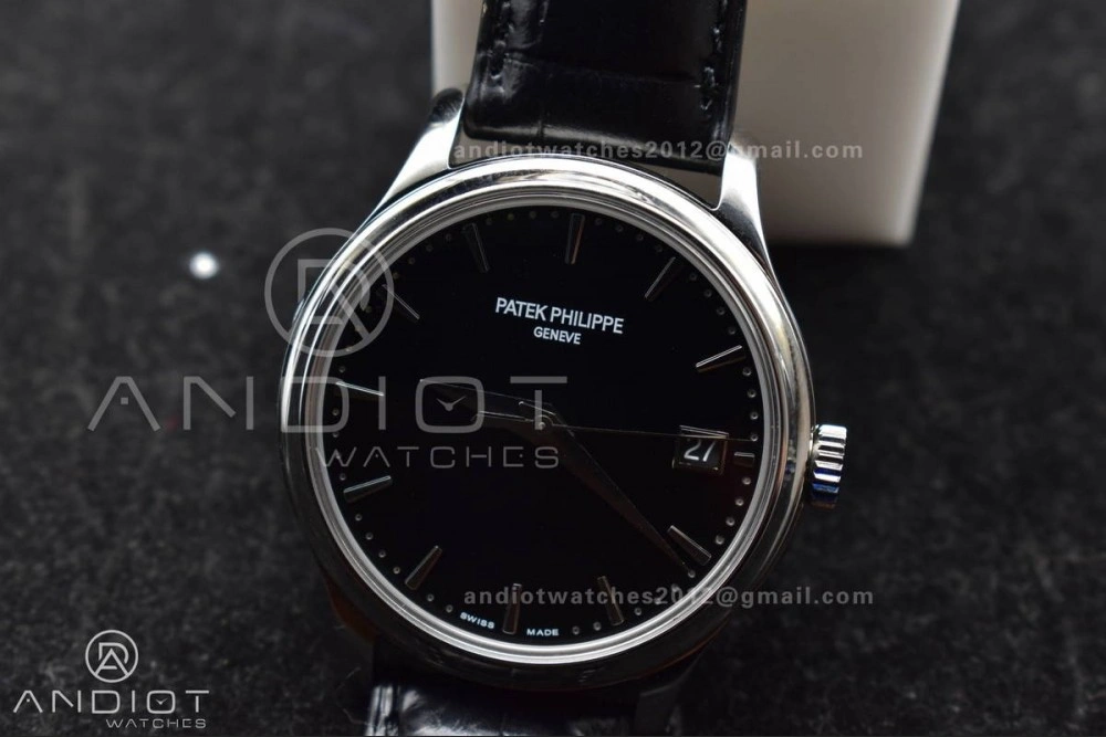 Calatrava 5227 SS 3KF 1:1 Best Edition Black Dial on Black Leather Strap A324 Super Clone V Premium 376