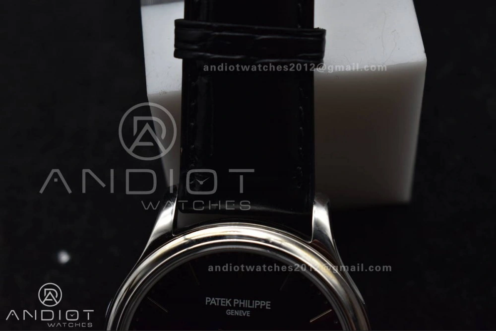Calatrava 5227 SS 3KF 1:1 Best Edition Black Dial on Black Leather Strap A324 Super Clone V Premium 376
