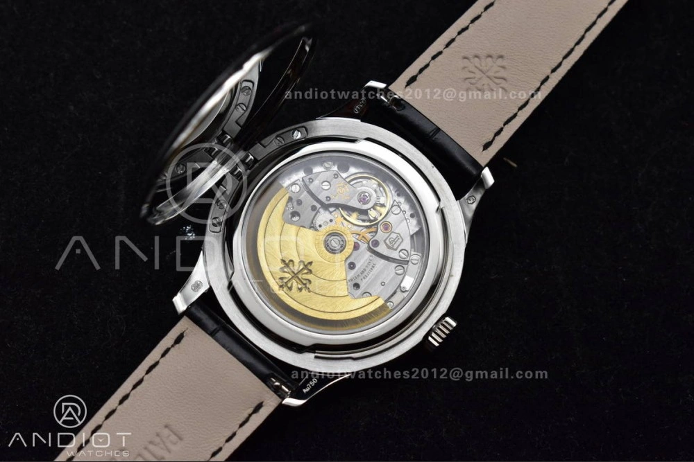Calatrava 5227 SS 3KF 1:1 Best Edition Black Dial on Black Leather Strap A324 Super Clone V Premium 376