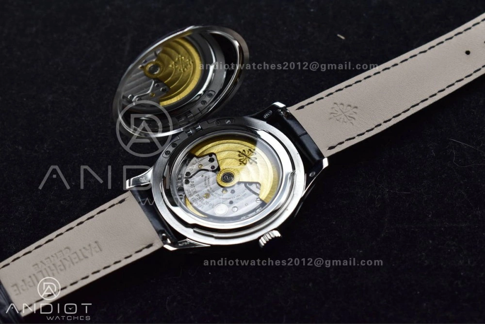 Calatrava 5227 SS 3KF 1:1 Best Edition Black Dial on Black Leather Strap A324 Super Clone V Premium 376