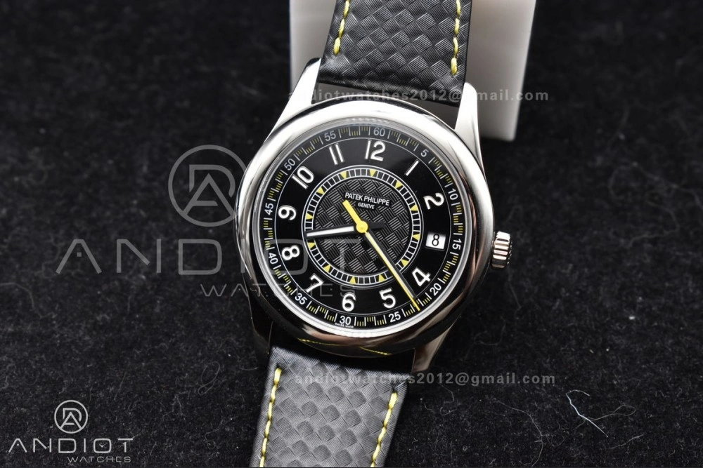 Premium Calatrava 6007G SS PPF 1:1 Best Edition Black Yellow Dial on Black Leather Strap 330CS 360