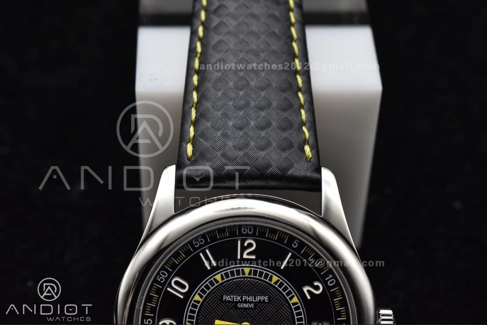 Premium Calatrava 6007G SS PPF 1:1 Best Edition Black Yellow Dial on Black Leather Strap 330CS 360
