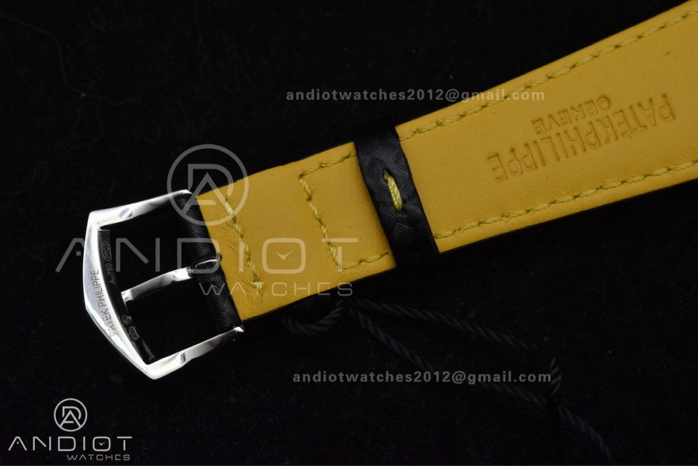 Premium Calatrava 6007G SS PPF 1:1 Best Edition Black Yellow Dial on Black Leather Strap 330CS 360