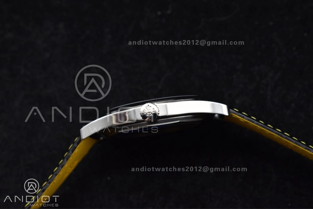 Premium Calatrava 6007G SS PPF 1:1 Best Edition Black Yellow Dial on Black Leather Strap 330CS 360