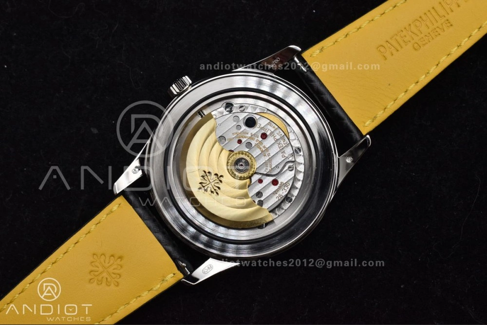 Premium Calatrava 6007G SS PPF 1:1 Best Edition Black Yellow Dial on Black Leather Strap 330CS 360