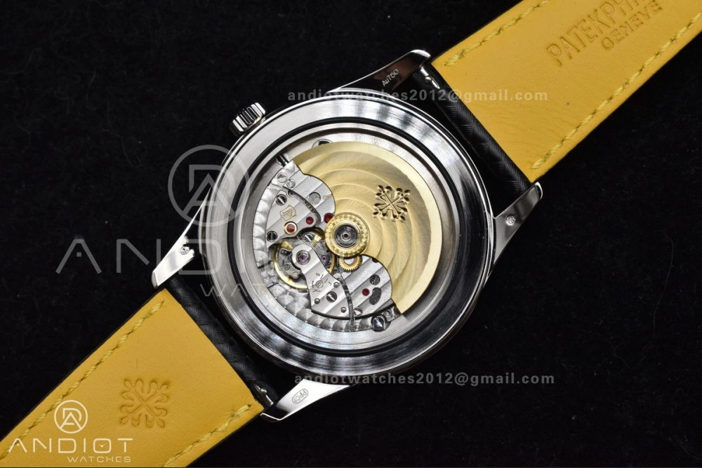 Premium Calatrava 6007G SS PPF 1:1 Best Edition Black Yellow Dial on Black Leather Strap 330CS 360