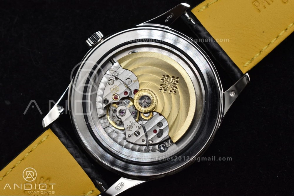 Premium Calatrava 6007G SS PPF 1:1 Best Edition Black Yellow Dial on Black Leather Strap 330CS 360