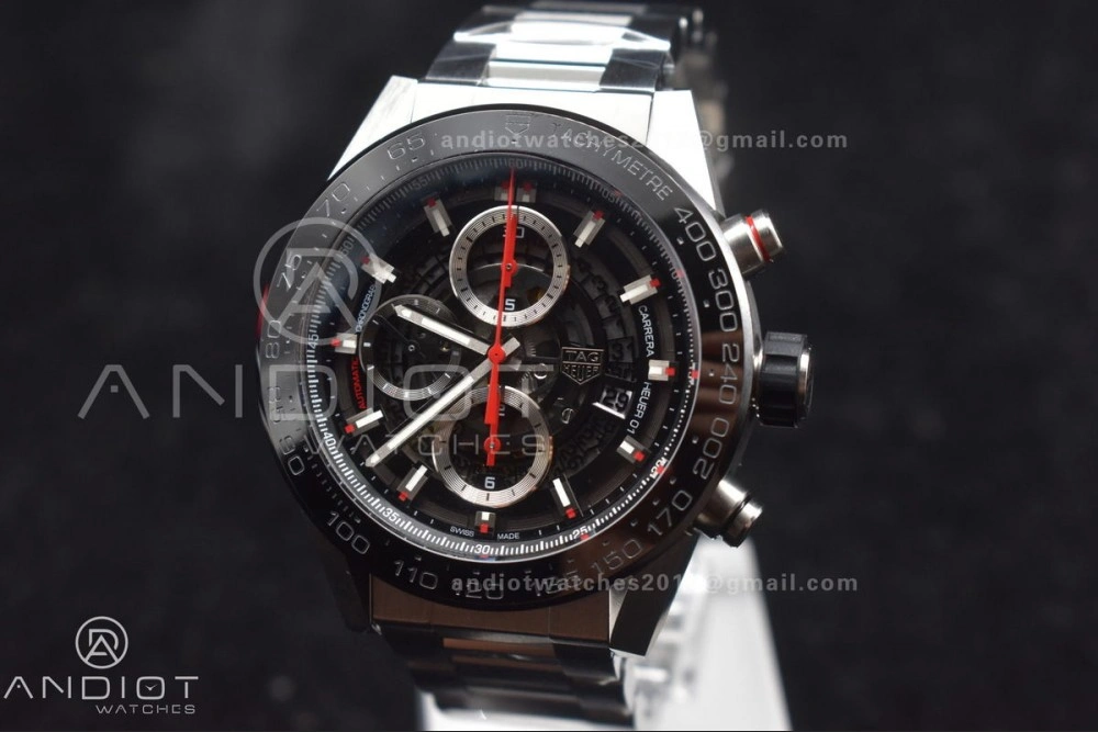 EasyMatch Calibre Heuer 01 Chrono SS XF 1:1 Best Edition Black Dial on SS Bracelet Strap A 1245