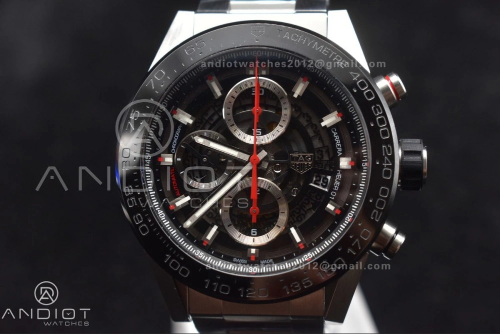 EasyMatch Calibre Heuer 01 Chrono SS XF 1:1 Best Edition Black Dial on SS Bracelet Strap A 1245