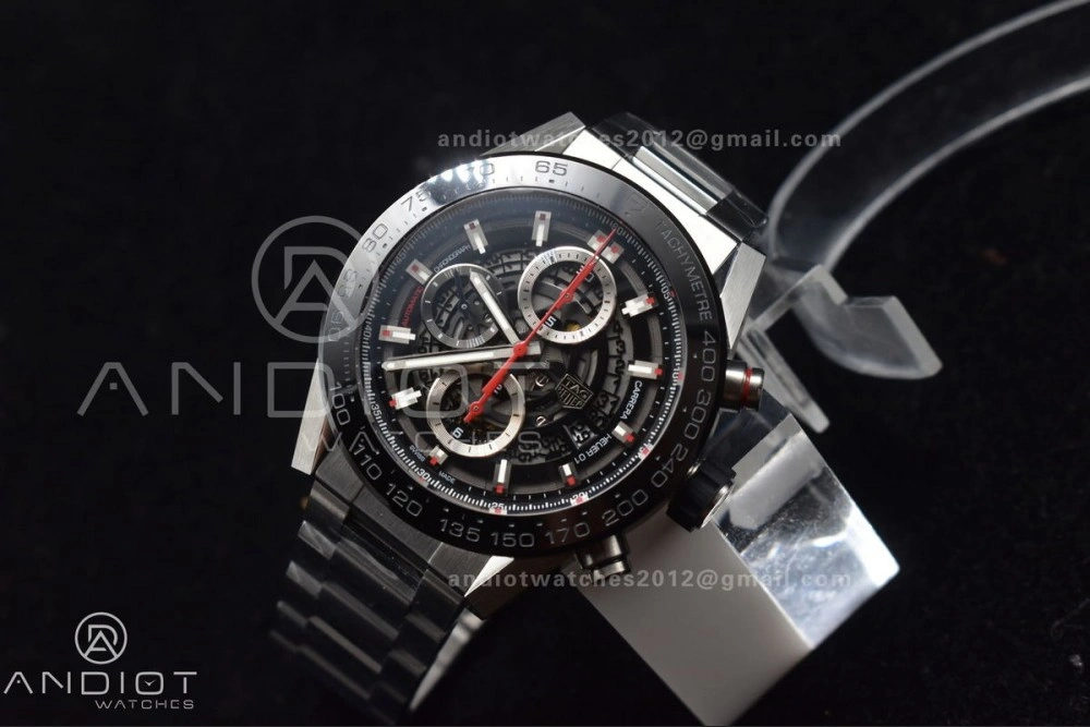 EasyMatch Calibre Heuer 01 Chrono SS XF 1:1 Best Edition Black Dial on SS Bracelet Strap A 1245