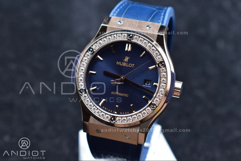 ZeroBulk Fusion 45mm SS HBF 1:1 Best Edition Blue Dial with Diamond Bezel on Blue Gummy Strap A 274