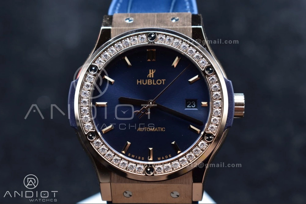 ZeroBulk Fusion 45mm SS HBF 1:1 Best Edition Blue Dial with Diamond Bezel on Blue Gummy Strap A 274