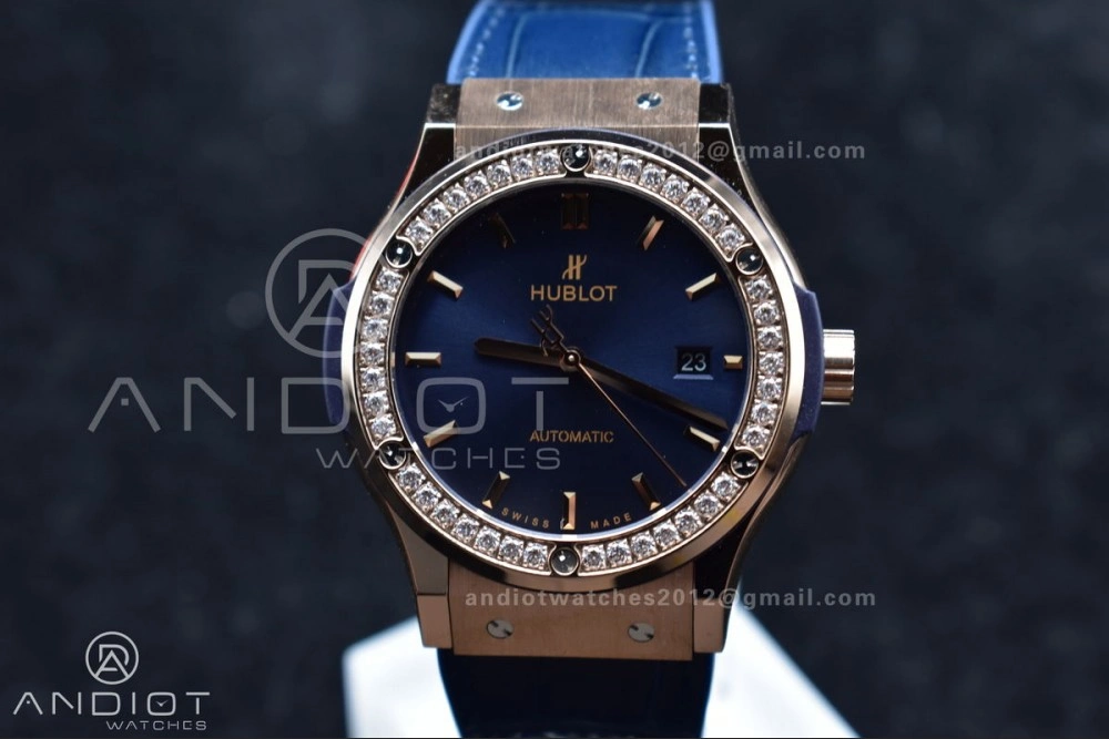 ZeroBulk Fusion 45mm SS HBF 1:1 Best Edition Blue Dial with Diamond Bezel on Blue Gummy Strap A 274