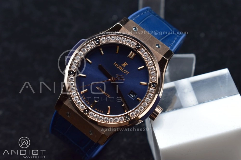 ZeroBulk Fusion 45mm SS HBF 1:1 Best Edition Blue Dial with Diamond Bezel on Blue Gummy Strap A 274