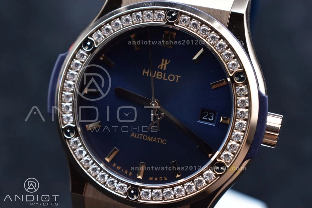 ZeroBulk Fusion 45mm SS HBF 1:1 Best Edition Blue Dial with Diamond Bezel on Blue Gummy Strap A 274