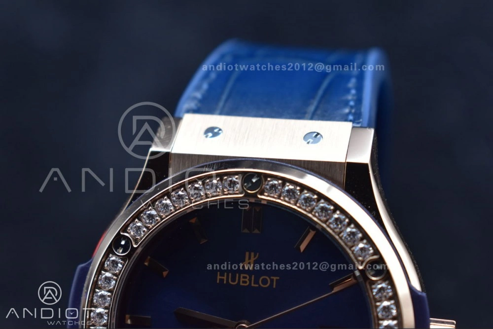 ZeroBulk Fusion 45mm SS HBF 1:1 Best Edition Blue Dial with Diamond Bezel on Blue Gummy Strap A 274