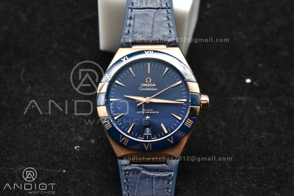 Durable Constellation Blue Ceramic YG VSF 1:1 Best Edition Blue Dial On Blue Gummy Strap A8900 Super Clone 541