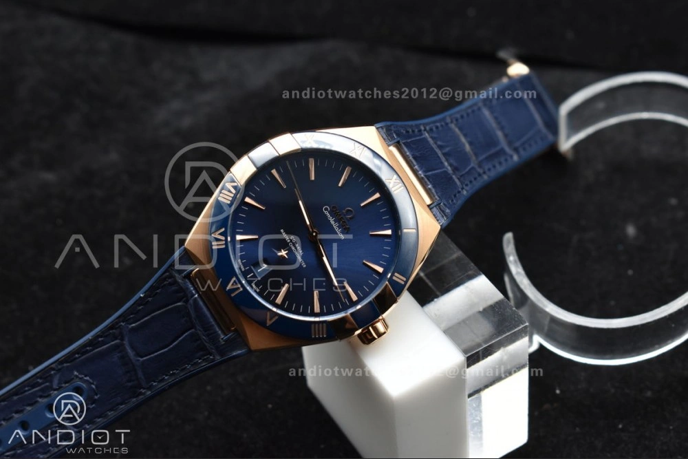 Durable Constellation Blue Ceramic YG VSF 1:1 Best Edition Blue Dial On Blue Gummy Strap A8900 Super Clone 541